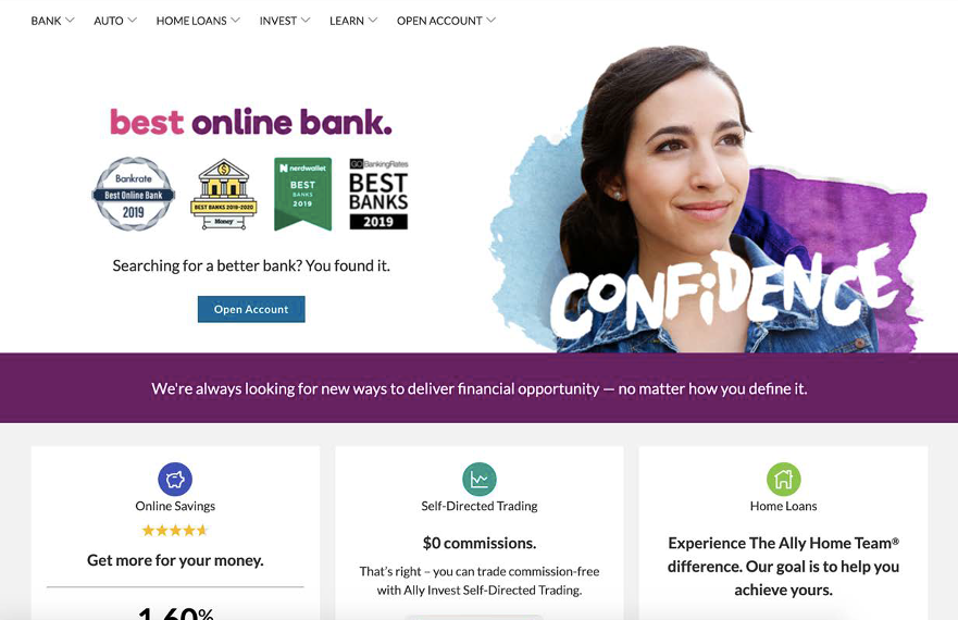 Screenshot of a banking website