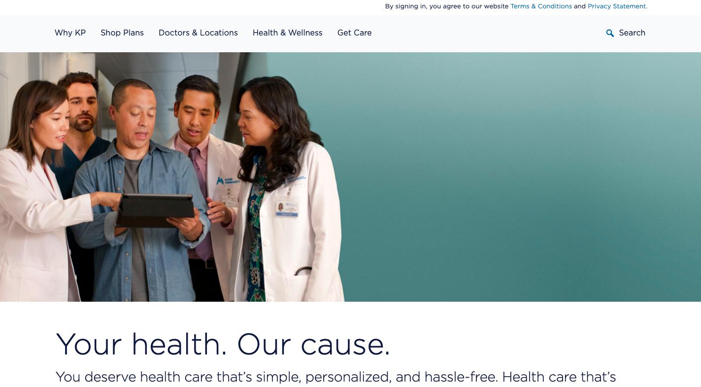 Screenshot of a health insurance website