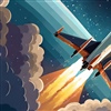 Illustration of rocket ship launching into space.