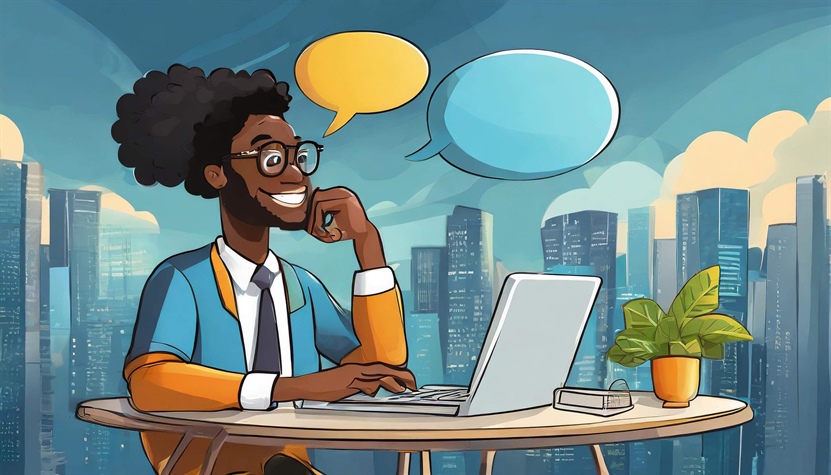 Depiction of a person speaking to a computer