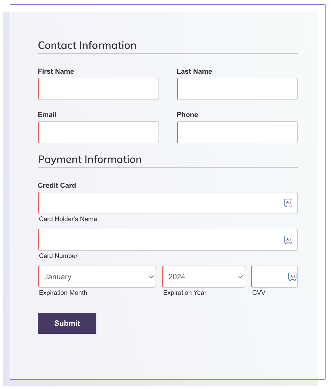 Image of a form that organizes related fields into groups