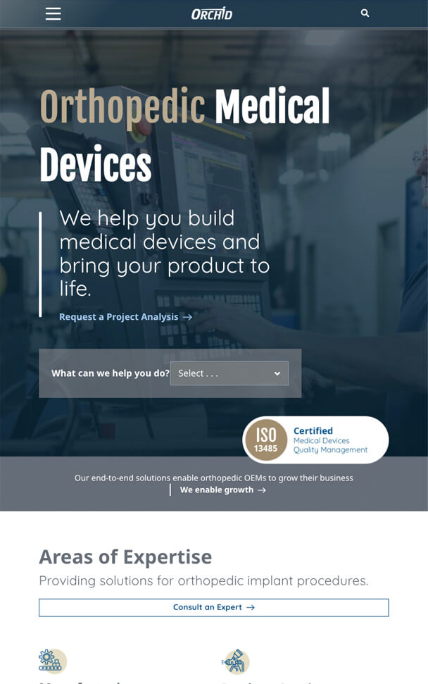 Orchid Orthopedics Tablet Homepage View