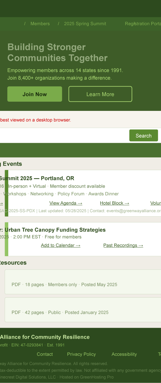 A non-responsive, non-compliant Association Website Screen on Mobile