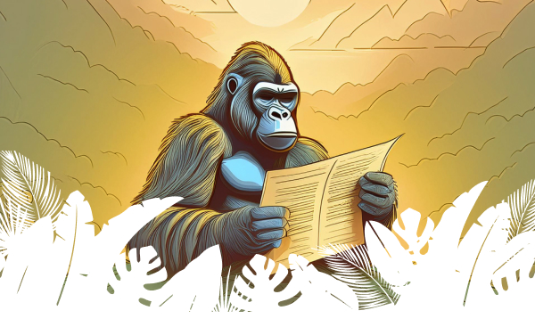 Gorilla reading a newsletter