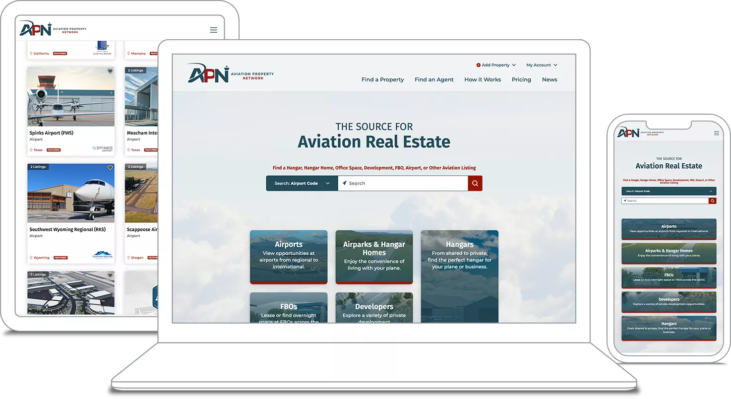 Aviation Propert Network, an example of responsive Angular web application designed and developed by 10 Pound Gorilla